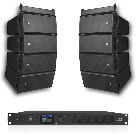 Sound Town ZETHUS Series Passive Line Array Speaker System with Eight Dual 6.5 Line Array Speakers, One Power Amplifier with DSP, Two Flying Frames, Black (ZSV26X8NTA34)