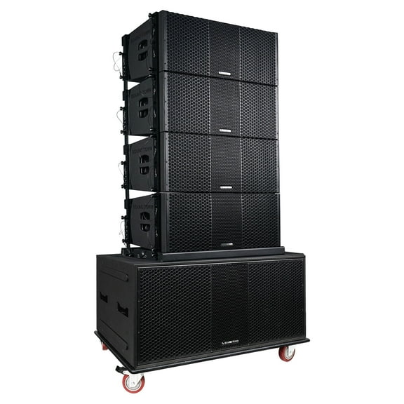 Sound Town ZETHUS Series Powered Line Array Speaker System with Dual 18-inch Line Array Subwoofer, Four Dual 10-inch Line Array Speakers, One Caster Board, Black (ZS-218SP210BP4C)