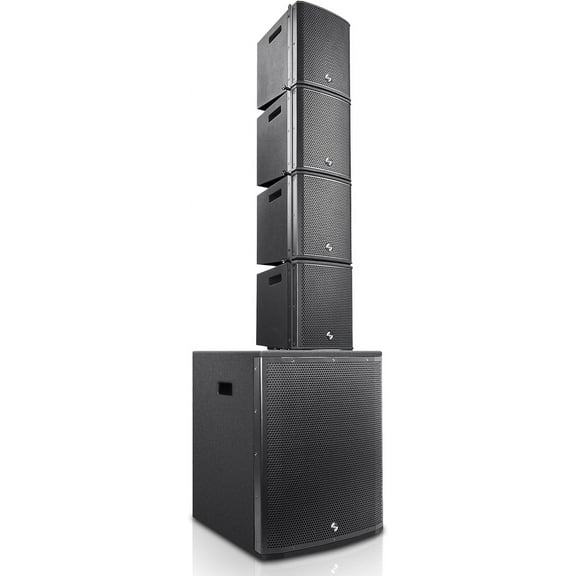 Sound Town ZETHUS Series Powered Line Array Speaker System with One 15-inch Line Array Subwoofer, Four Compact 6 x 3-Inch Line Array Speakers, Black (ZS-M115SM3PWX4)