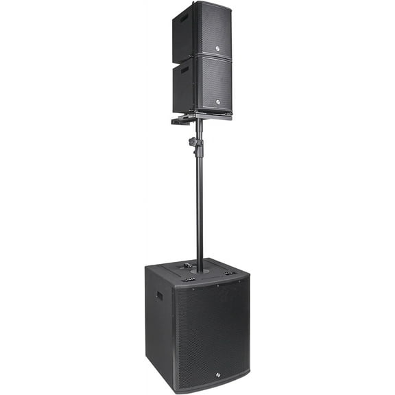 Sound Town ZETHUS Series Powered Line Array Speaker System with One 15-inch Line Array Subwoofer, Two Compact 6 x 3-Inch Line Array Speakers, One Speaker Stand, Black (ZS-M115SM3PWX2)