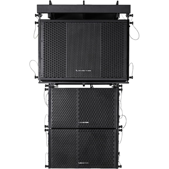 Sound Town ZETHUS Series Powered Line Array Speaker System with One 15-inch Subwoofer, Two 10-inch Line Array Speakers with Onboard DSP, Black (ZETHUS-115SPW110PWX2)