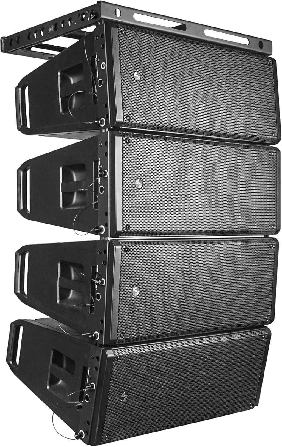 Sound Town ZETHUS Series Powered Line Array Speaker System with Four Dual 10-inch Line Array Speakers, One Flying Frame, Black (ZS-A210X4F)