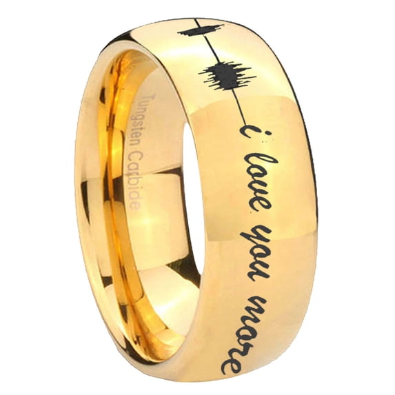 Sound Wave I love you more Dome Gold Plated Tungsten Men Ring 10MM