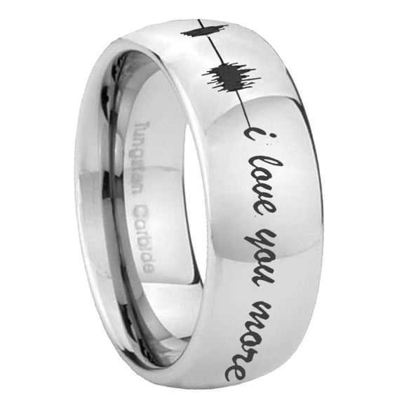 Sound Wave I love you more Gray High Polish Dome Tungsten Ring 10MM
