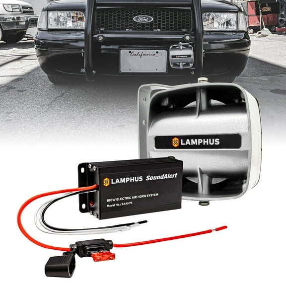 SoundAlert 100W Police Air Horn Amplifier Kit [120 - 130 dB Compact Speaker] [Manual Control or Stock Horn Bybass] [10 A Fuse Protected] Electronic Air Horn for Emergency Vehicles Trucks Cars