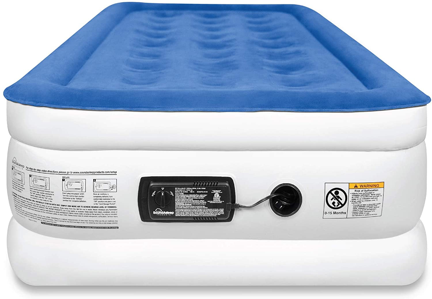 Twin XL Blue Raised Air Mattress with Built-In Pump