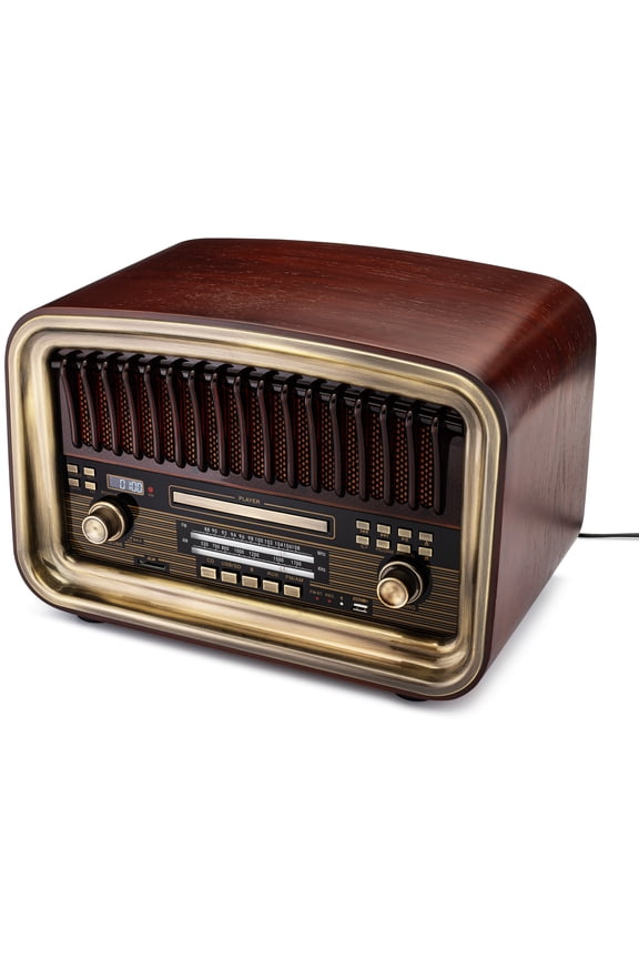 All-in-One AM/FM Radio with CD Player, Bluetooth Input, USB Playback & Recording, SD Card Playback, Aux Input, Built-in Speakers, Handmade Wooden Exterior