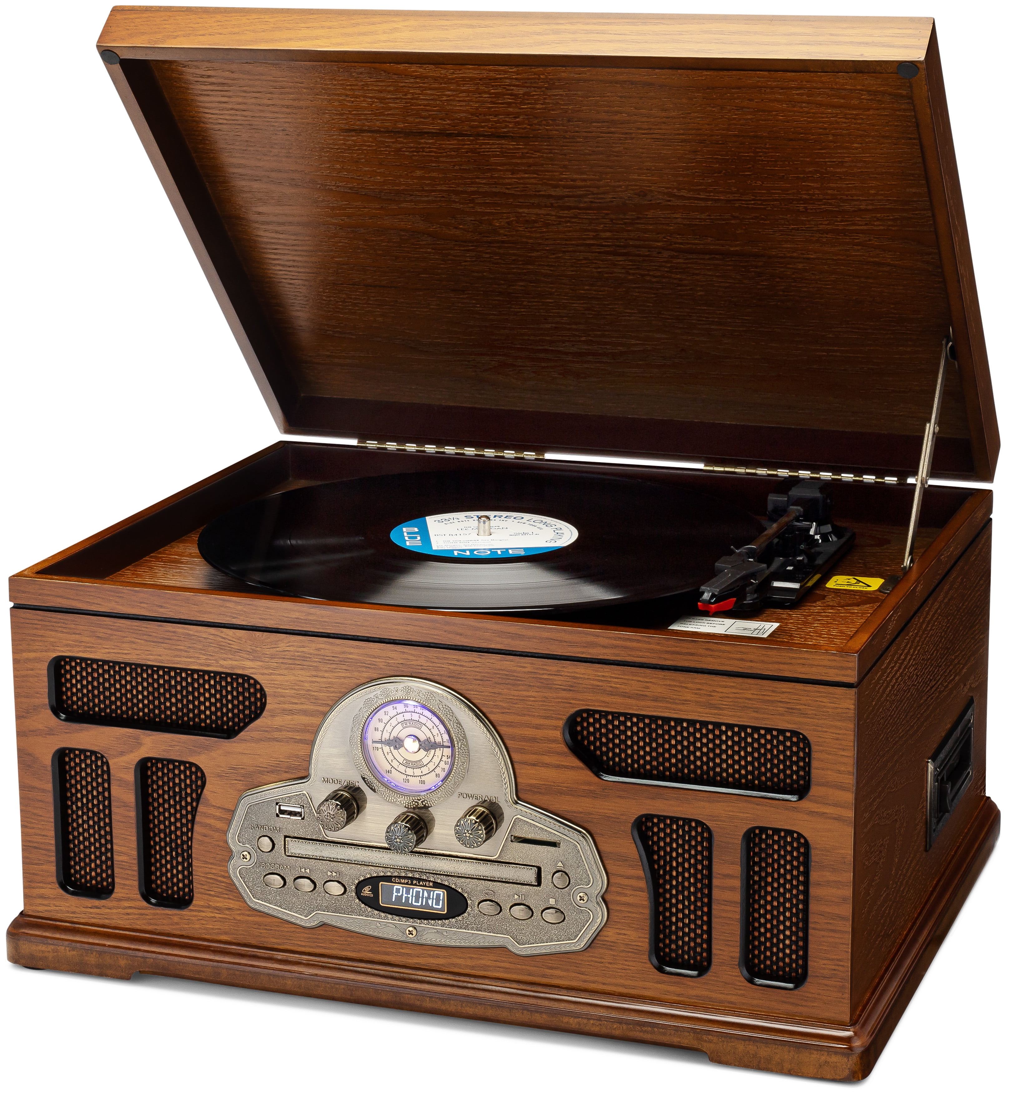 Vintage Style Handmade Wooden Turntable with Built-in Speakers