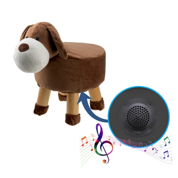 SoundCritter 12" Kid's Furniture Plush Animal Stool w/ Built-in Speaker, Ottoman Seat Footstool, Puppy