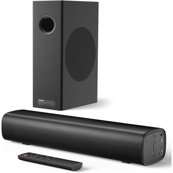 Soundbar with 4'' Subwoofers - 70W Rounded-Edge Subwoofer & Compact Soundbar for TV, 2.1 Audio Enhanced Surround Sound System for TV, Bluetooth/Optical/AUX Connection for TV/PC