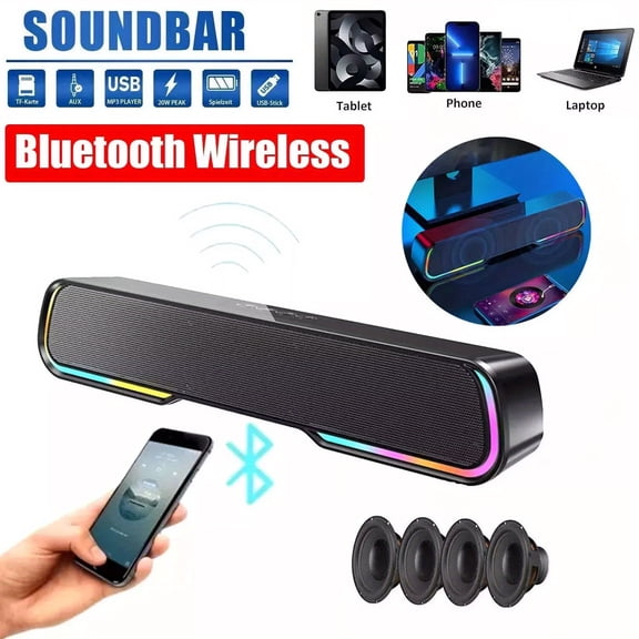 Soundbar with Subwoofer, HiFi Stereo Speaker for Home Theater Surround Sound, TV Gaming, PC, Music Playback via TF/AUX/USB/TWS