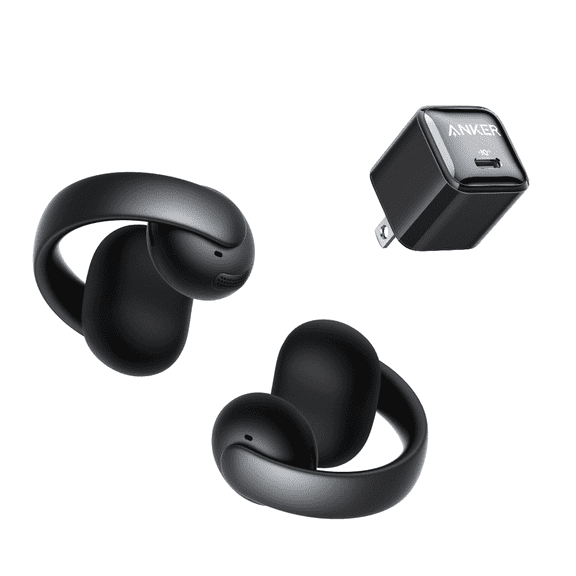 Soundcore AeroClip by Anker with USB C Charger Block 20W,Open-Ear Earbuds, Clip-On Headphones, Adaptive Comfort
