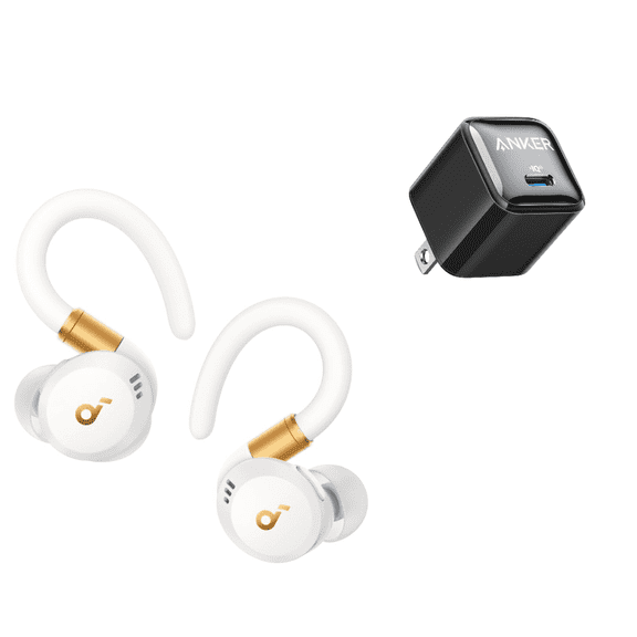 Soundcore Sport X20 by Anker with USB C Charger Block 20W,True-Wireless Workout Earbuds, Rotatable and Extendable Ear Hooks