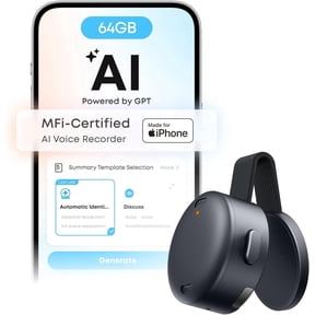 Soundcore Work AI Voice Recorder by Anker, Wearable Note Taker for Meetings, Transcribe and Summarize (300 Mins/Mo Included, Optional App Upgrades), MFi Certified, 64GB, 150+ Languages