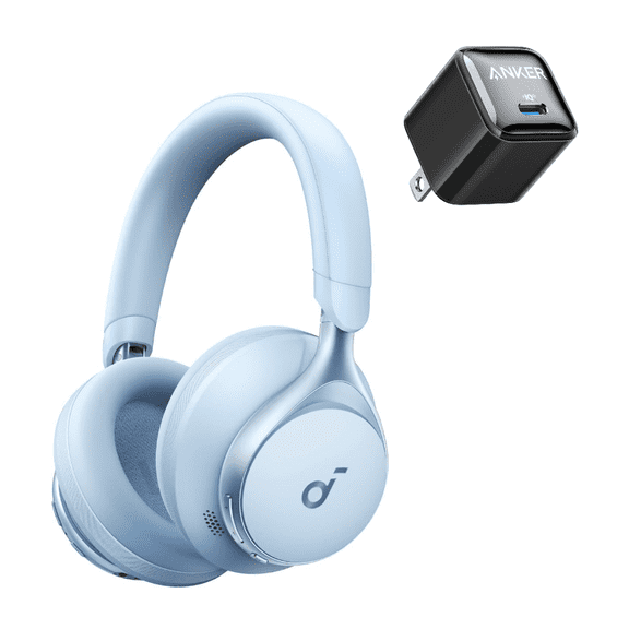 Soundcore by Anker Space One with USB C Charger Block 20W (Nano Pro), Active Noise Cancelling Headphones, 2X Stronger Voice Reduction