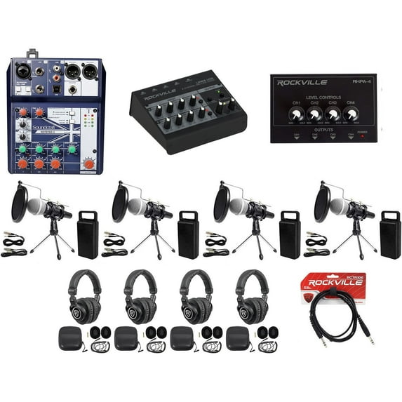 Soundcraft 4-Person Podcast Podcasting Recording Kit w/Mics+Stands+Headphones