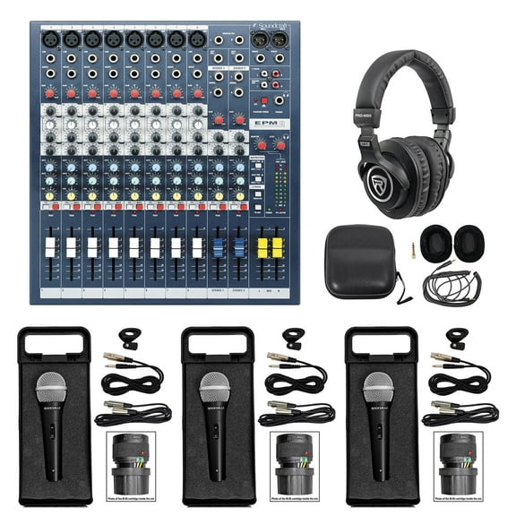 Soundcraft EPM8 8 Mono+2 Stereo Ch. 2 Bus Recording/Live Mixer+Mics+Headphones