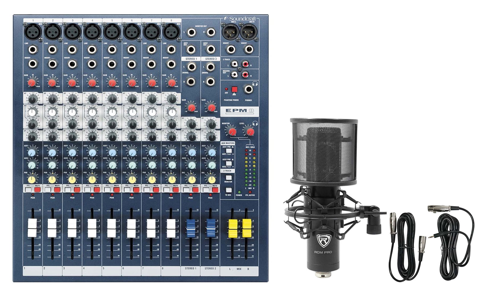 Soundcraft EPM8 8 Mono+2 Stereo Ch. 2 Bus Recording Mixer+Condenser Microphone