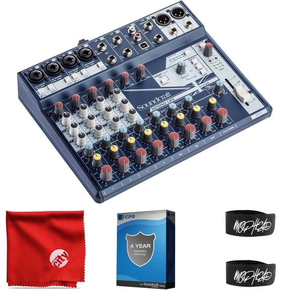 Soundcraft Notepad-12FX Small-format Analog Mixer USB I/O Lexicon Effects Bundle with 4-Year Full Coverage Extended Warranty, 2x Cable Ties and Microfiber Cloth