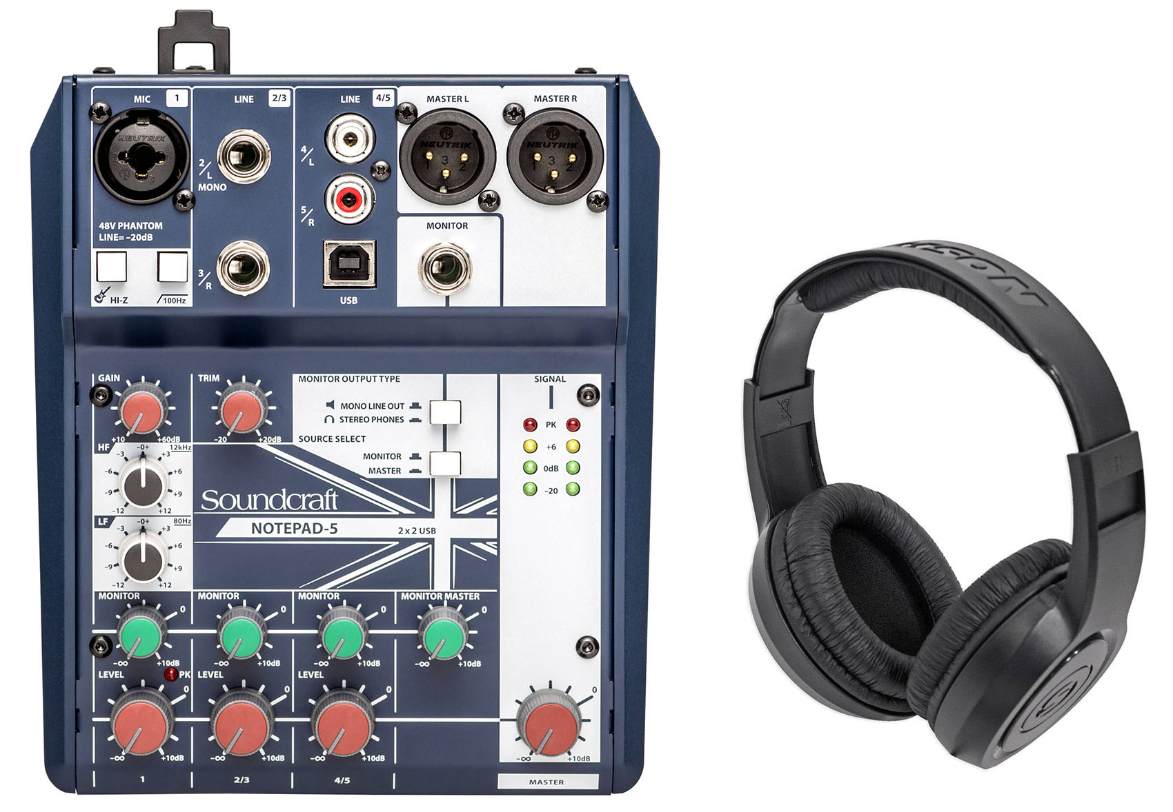 Soundcraft Notepad-5 Channel Live Sound Recording Podcast Mixer  w/USB+Headphones