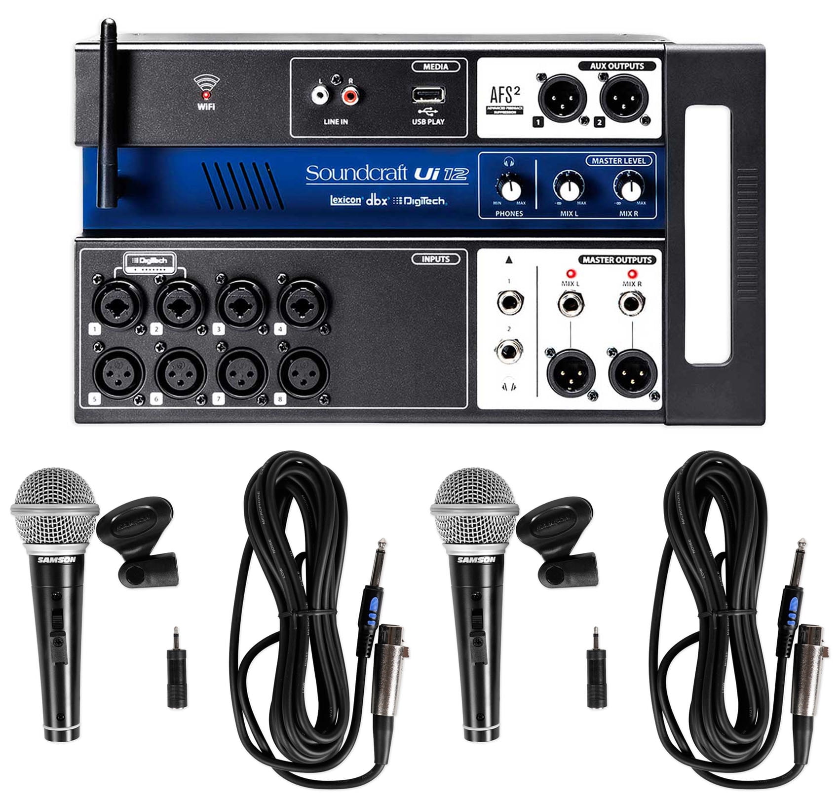 Soundcraft Ui12 Mixer Digital com WiFi App Control e 2 Samson Mics