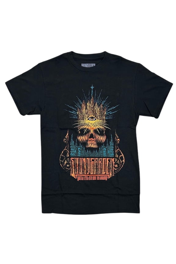 Men's T-Shirt Skull & Forest Short Sleeve Crewneck Tee (Large, Black)