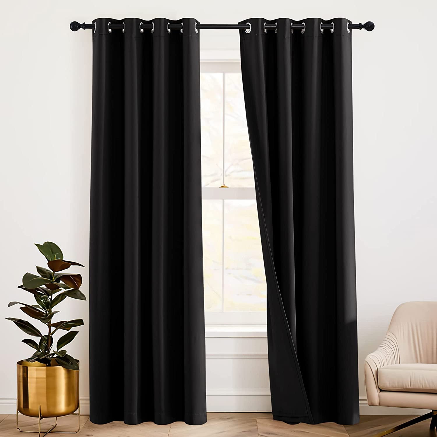 Soundproof Blackout Thermal Insulating 3 in 1 Set Curtains 3 Layers ...