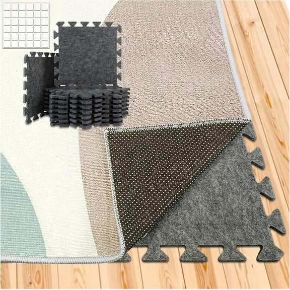 Soundproof Interlocking Rug Pad 16 Pcs, 11x 11 x 0.4 inches Non Slip Rug Pads, High Density Noise Reduction Puzzle Felt Carpet Padding, Rug Mat Protects and Adds Cushion for Hardwood Floor