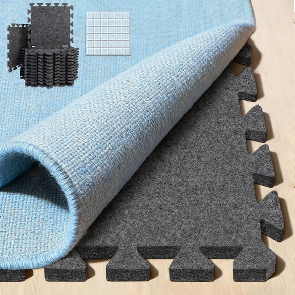Soundproof Interlocking Rug Pad 24 Pcs, 11x 11 x 0.32 inches Non Slip Rug Pads, High Density Noise Reduction Puzzle Felt Carpet Padding, Rug Mat Protects and Adds Cushion for Hardwood Floor