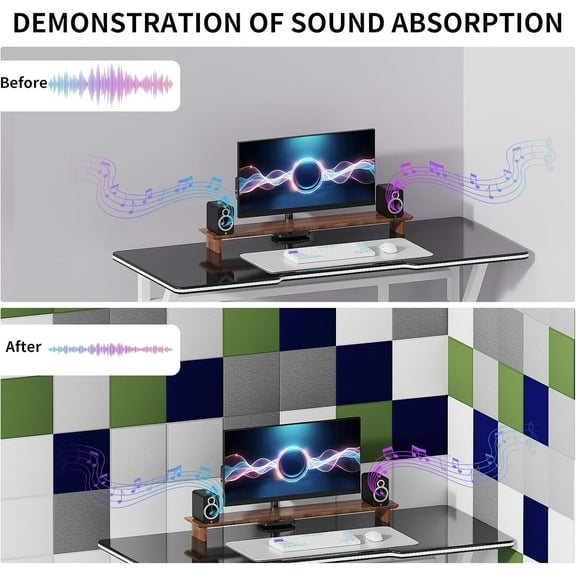 Soundproof Wall Panels Adhesive Acoustic Foam 11.4"x11.4"x0.35" High-Density Sound Deadening Panels for Home, Office, Recording Room, Studio (12 Pack, Dark )