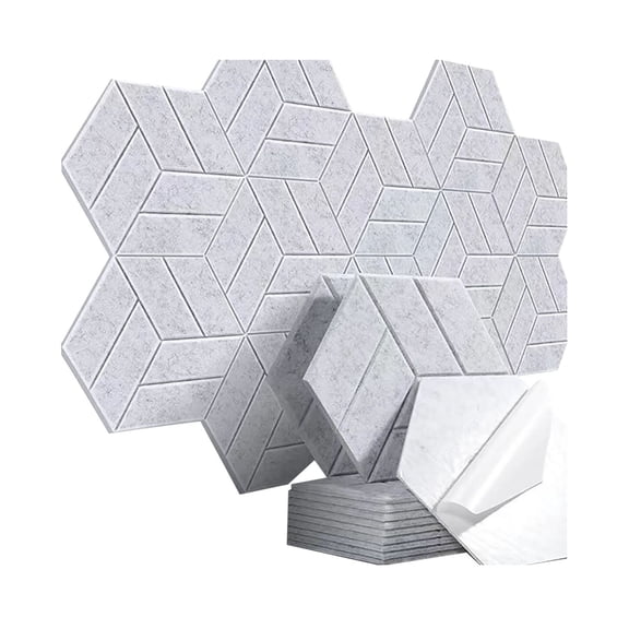 Soundproof Wall Stickers Hexagon Acoustic Panels Self Adhesive Polyester Fiber Noise Reduction Tiles White 30x30cm Polyester