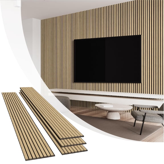Soundproof Wood Slat Wall Panels Four Pack Noise Reduction Wooden Board Acoustic Fluted Wall Panels Interior Decor Accent For Living Room Bedroom Office Studio Warm Oak