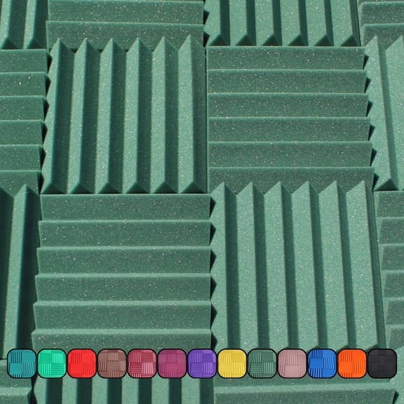Soundproofing Acoustic Studio Foam - Forest Green Color - Wedge Style Panels 12”x12”x2” Tiles - 4 Pack