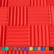 Soundproofing Acoustic Studio Foam - Red Color - Wedge Style Panels 12 x12 x2  Tiles - 4 Pack