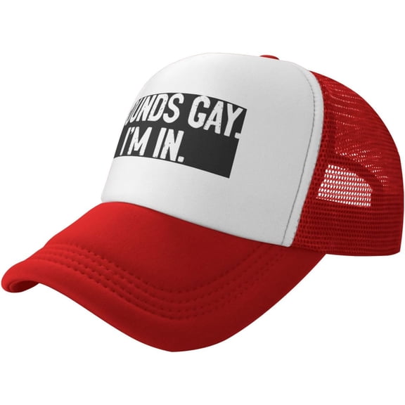 Sounds Gay I'm in Funny LGBT Trucker Hat Mesh Baseball Cap Men Ponytail Hat Women Dad Hat Adjustable Sun Hat Black