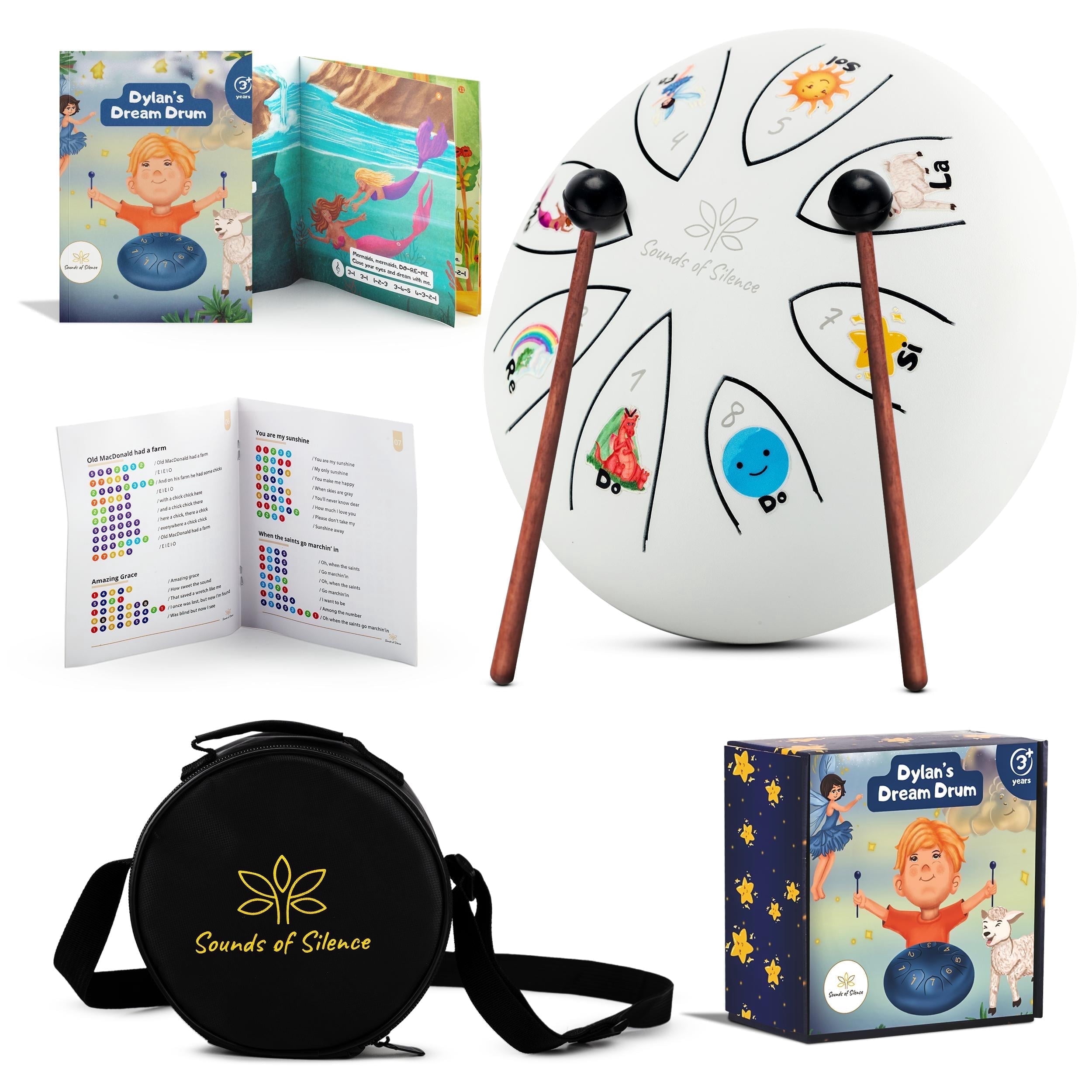 Sounds of Silence Steel Tongue Drum for Kids with Songbook, Bedtime Storybook and Carry Bag 6 inch 8 Notes