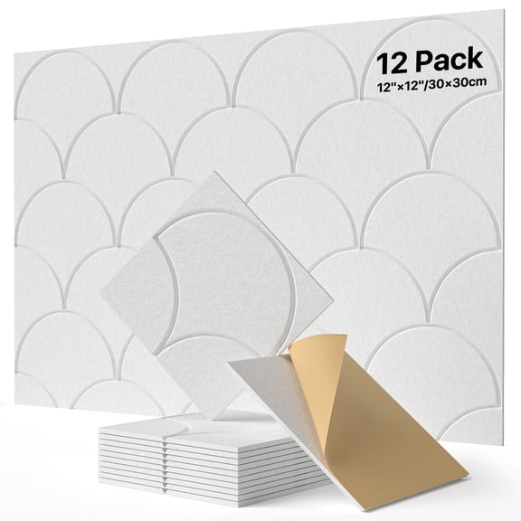 Soundsbay 12-Pack Acoustic Panels Self-Adhesive, 10.6lb/ft Large Shell Soundproof Wall Panels, 12" X 12" Acoustic Wall Panels for Door, Ceiling, Home Office