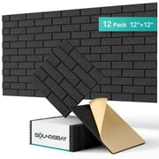 Soundsbay Acoustic Panels Sound Proofing Brick Self-Adhesive Soundproof Absorbing Noise Cancelling Wall Panels 12 Pack Black 12'' x 12'' x 0.4''