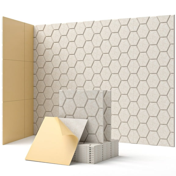 Soundsbay Sound Proofing Panels Self-Adhesive, 12 Pack Honeycomb Acoustic Wall Panels for Door, Ceiling, 12" X 12" X 0.4"