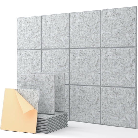 Soundsbay Soundproof Wall Panels Square Self-Adhesive Soundproof Absorbing Noise Cancelling Wall Panels 12 Pack Gray 12'' x 12'' x 0.4''