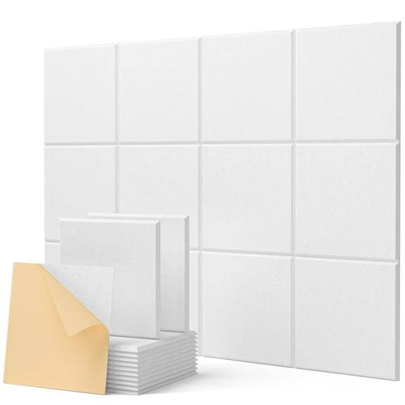 Soundsbay Soundproof Wall Panels Square Self-Adhesive Soundproof Absorbing Noise Cancelling Wall Panels 12 Pack White 12'' x 12'' x 0.4''