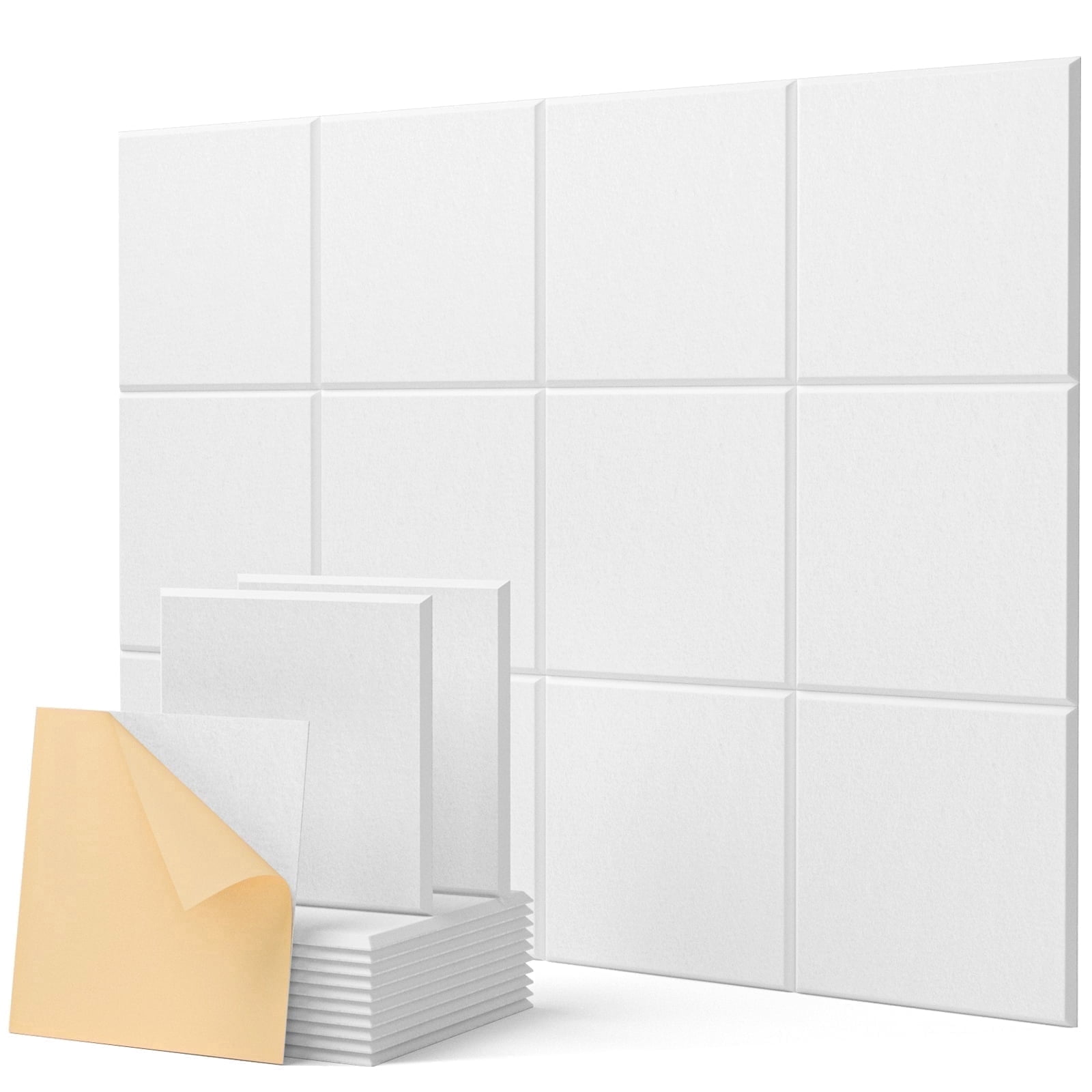 Soundsbay Soundproof Wall Panels Square Self-Adhesive Soundproof Absorbing Noise Cancelling Wall Panels 12 Pack White 12'' x 12'' x 0.4''