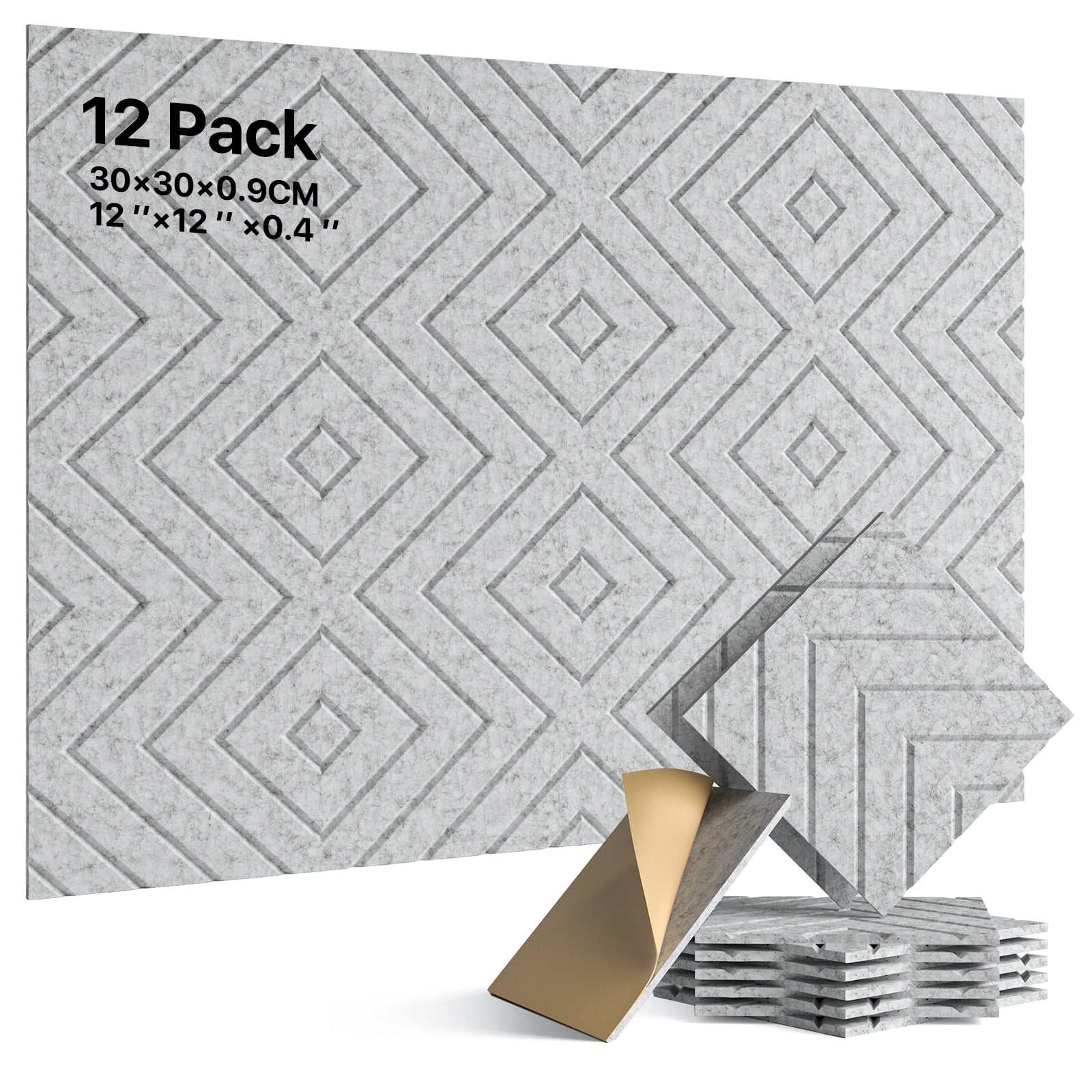 Soundsbay Soundproofing Panels, Self-Adhesive Acoustic Panels 12"x12"x0.4", 12 Pack White Sound Proof Panels for Walls, Door, Ceiling, Home Office