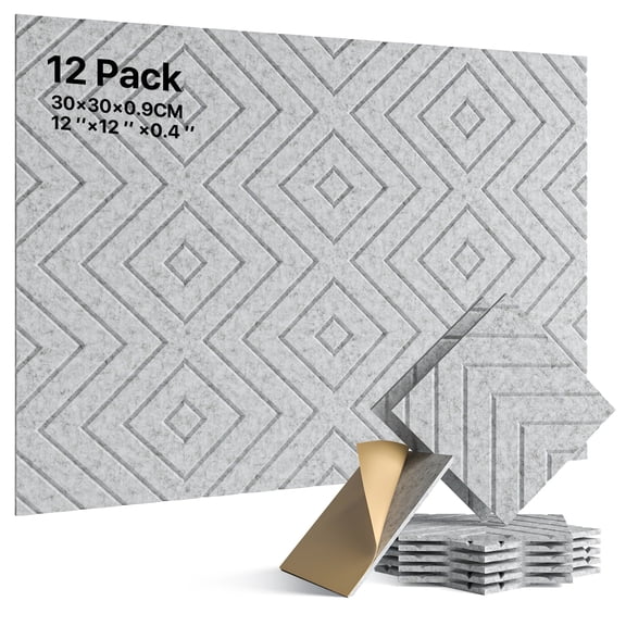 Soundsbay Soundproofing Panels, Self-Adhesive Acoustic Panels 12"x12"x0.4", 12 Pack White Sound Proof Panels for Walls, Door, Ceiling, Home Office
