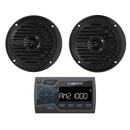 Soundstream MHU-32 Marine Boat ATV/UTV Bluetooth Receiver+(2) Black 4" Speakers
