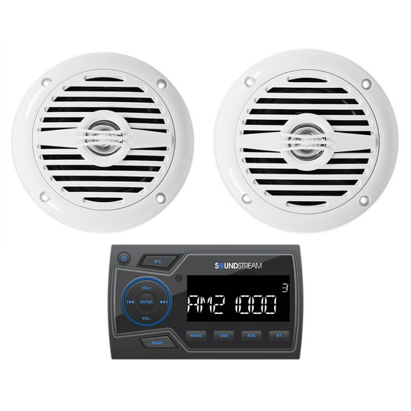 Soundstream MHU-32 Marine Boat ATV/UTV Bluetooth Receiver+(2) White 4" Speakers