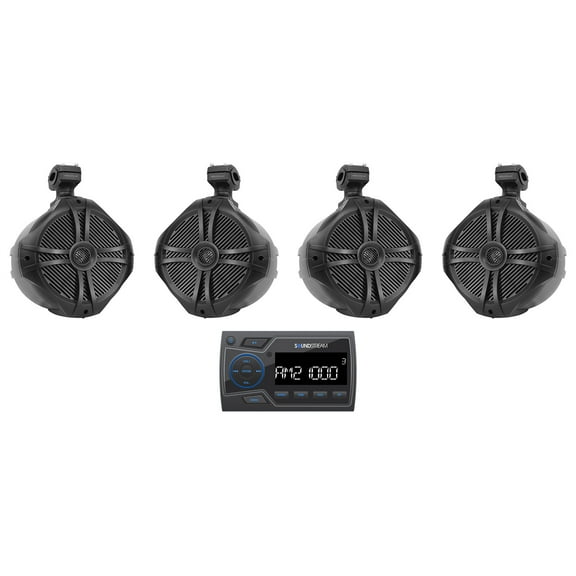 Soundstream MHU-32 Marine Boat ATV/UTV Bluetooth Receiver+(4) 8" Tower Speakers