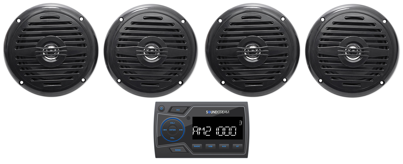 Audiosavings Paquete: Soundstream MHU-32 Marine ATV/UTV Receptor De Medios Digitales Bluetooth/AUX/USB Bundle Con (2) Pares Rockville RMSTS69B 6x9 1000w Altavoces Marinos Impermeables De 2 V&iacute;as (3