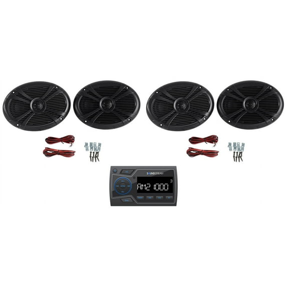 Soundstream MHU-32 Marine Boat ATV/UTV Bluetooth Receiver+4) Black 6x9" Speakers