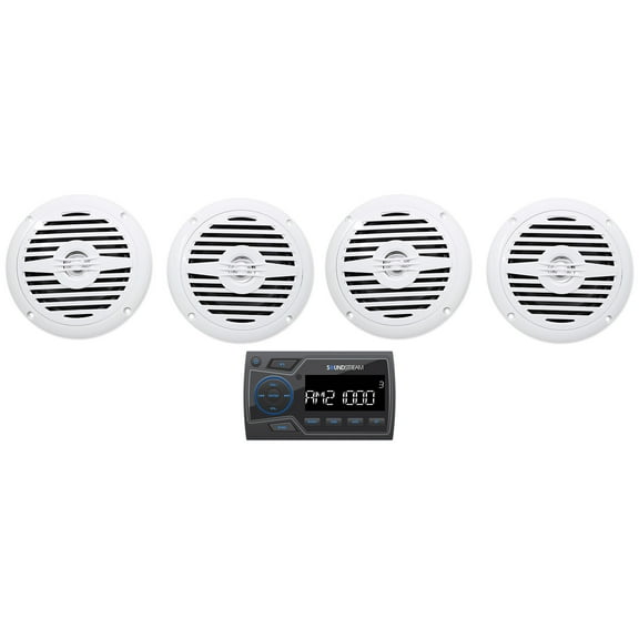 Soundstream MHU-32 Marine Boat ATV/UTV Bluetooth Receiver+4 White 5.25" Speakers